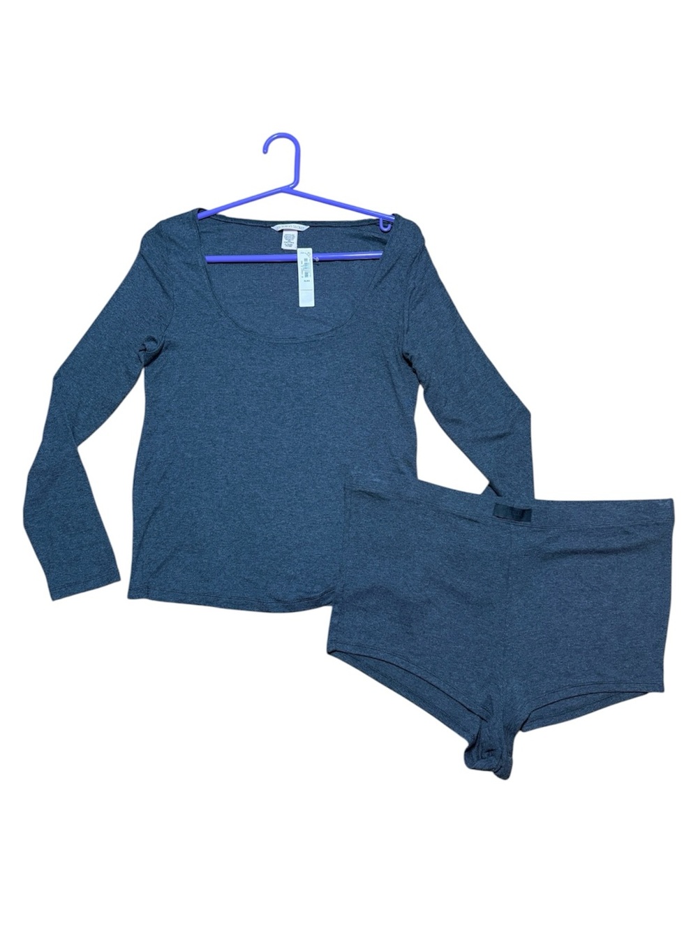 Victoria’s Secret Ribbed Modal Scoop Longsleeve Shortie Set NWT Sz XL Grey